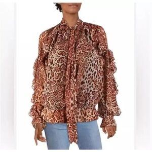 Walter Baker Leopard Print Ruffle Blouse size Medium